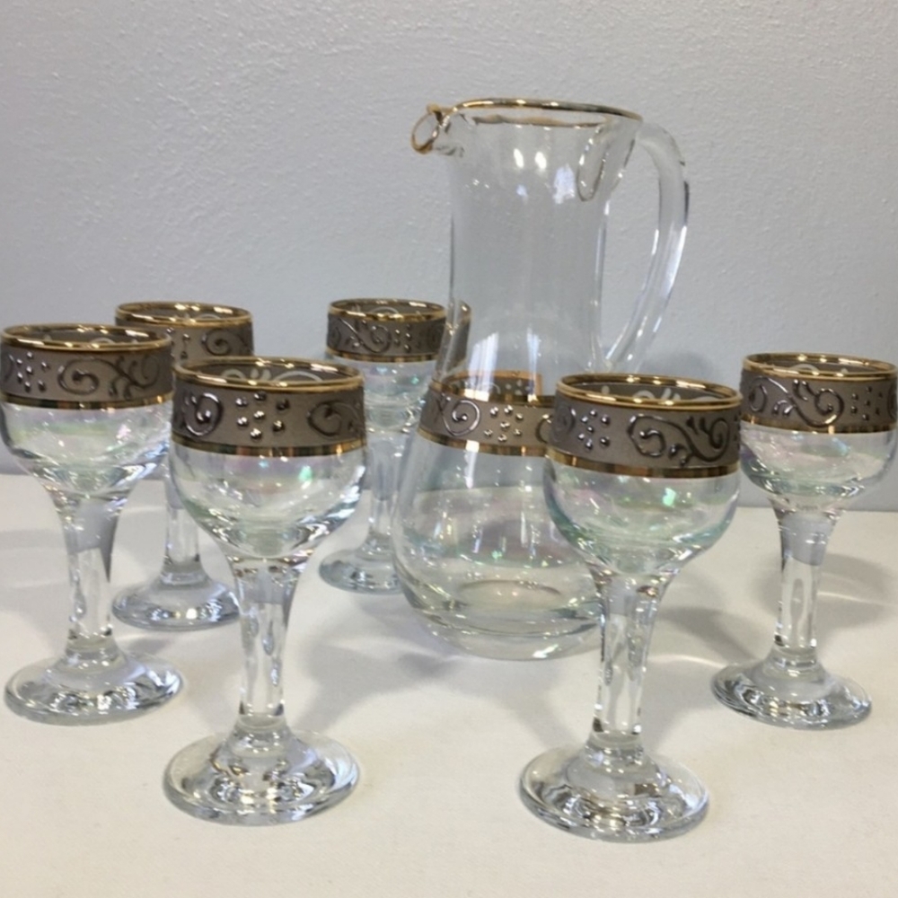 Vintage Turkish Liquor Decantor & SIx Shot Glasses